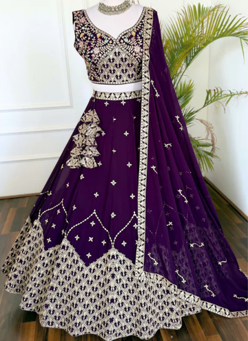 Party wear Grand Purple georgette lehenga choli embellished with Sequin and thread work